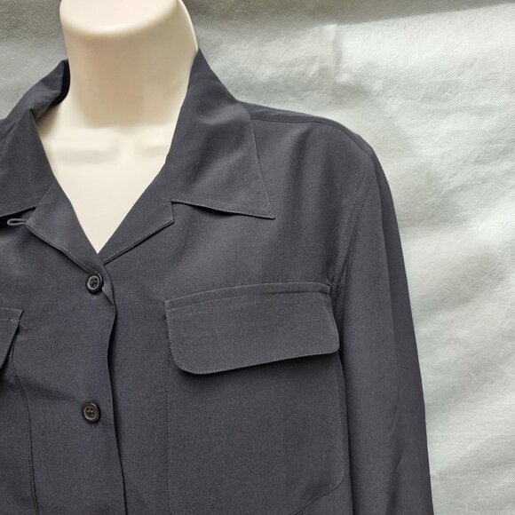 Orvis 100% Silk Black Collared Button Down Shirt Women's Size Small Business - Picture 2 of 5